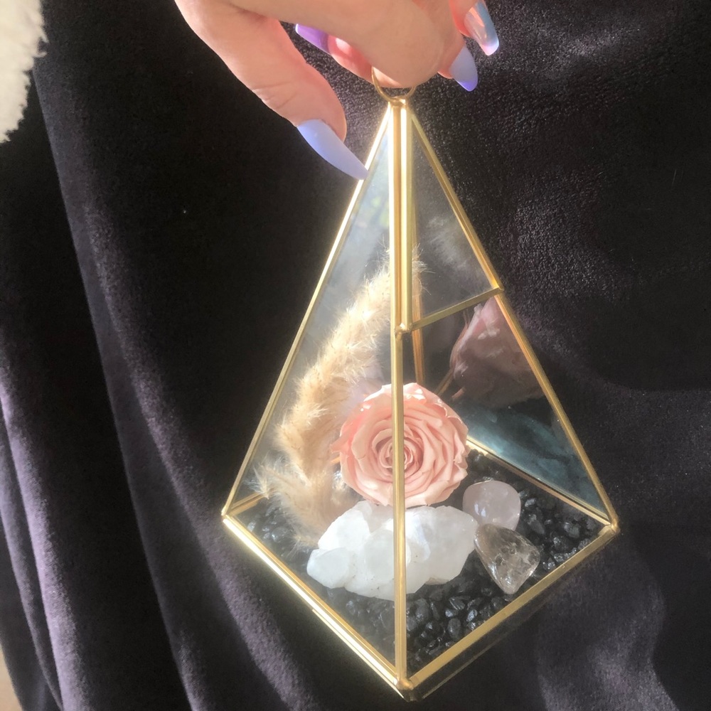 Crystal Terrarium with eternal Rose, Fairy Garden, Luxury Home Decor